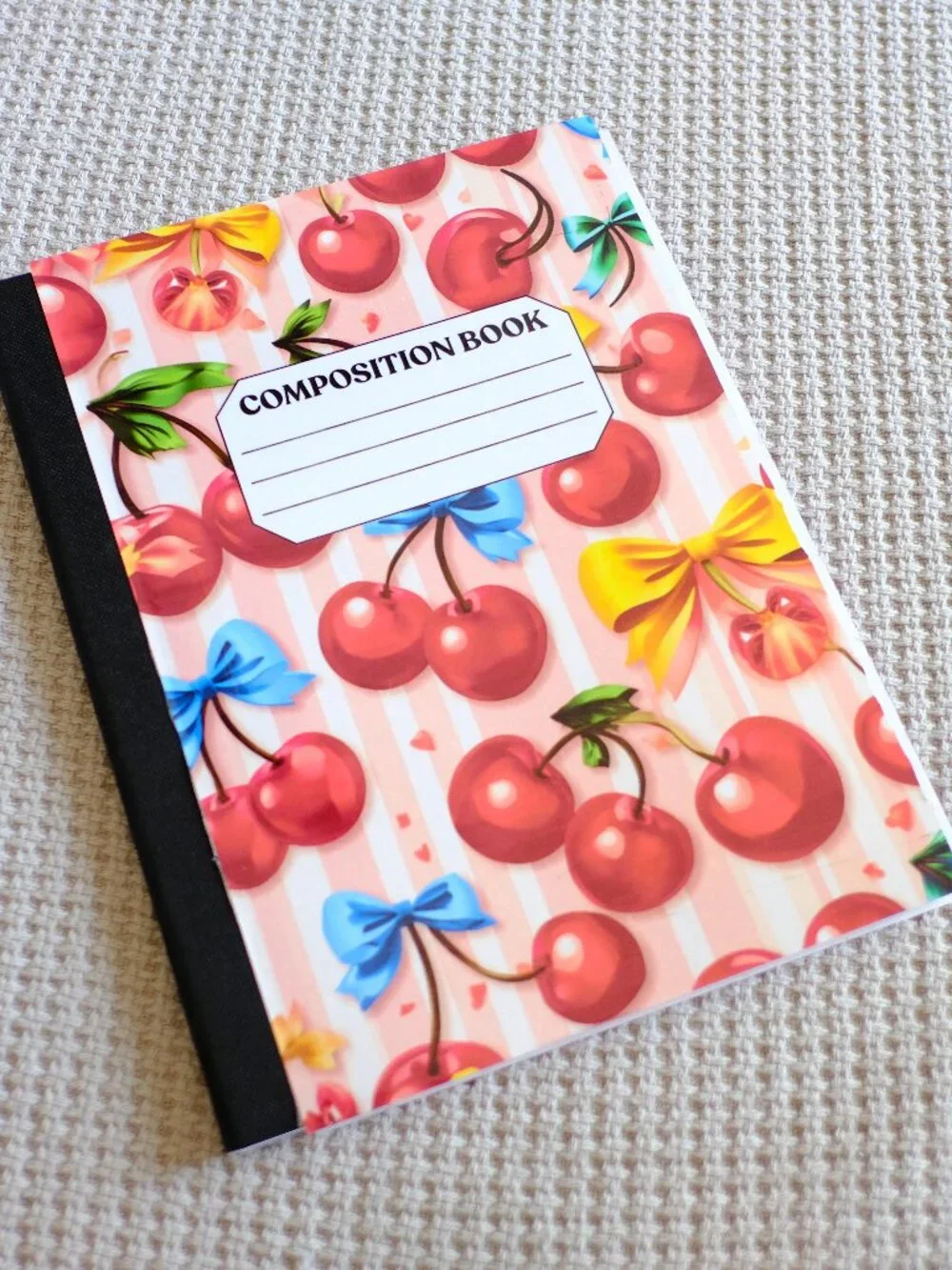 Custom Composition Book, Handmade, College, school, students, cherries, bows